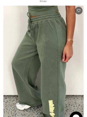 Wide Leg Khaki Sweatpants with Drawstring Waist